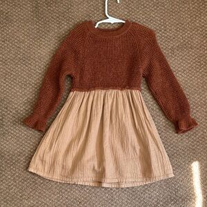 Brown and Orange A-Line Dress with Bishop Sleeves